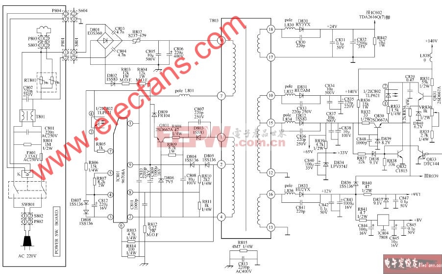 王牌tcl-2911d彩电开关电源电路