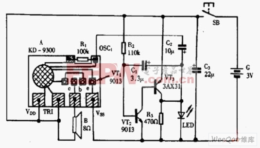 kd9300颤音音乐门铃电路图