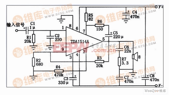 基于tda1514a高保真功放典型应用电路图