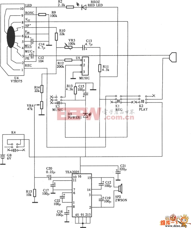 录音喊话筒电路图如下图所示 分享到:         m50194ap的应用电路