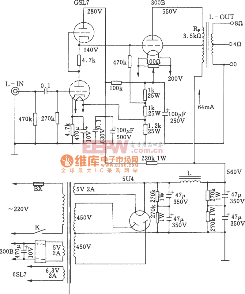 电子管单端a类300b功放电路图