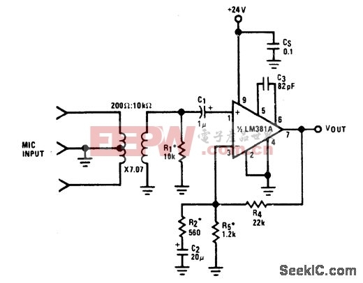 平衡输入麦克风前置放大器电路