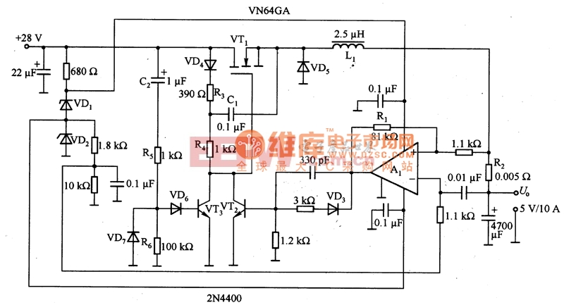 由mosfet等构成的自激式降压型斩波器电路图