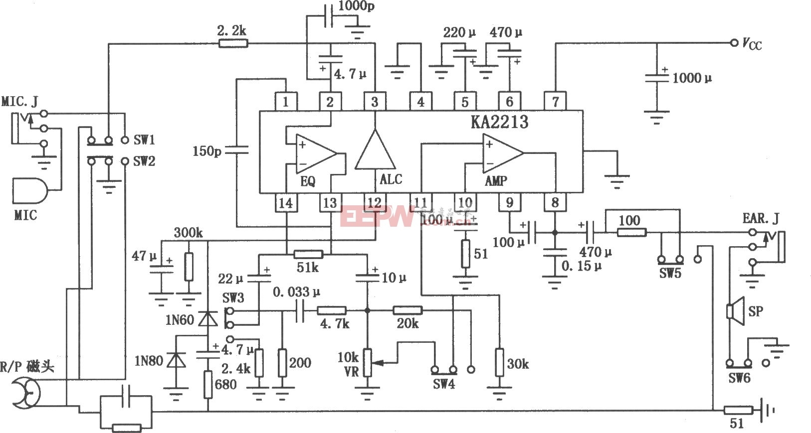 m50194ap的应用电路         低成本无线wifi音乐播放系统电路