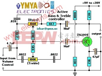 有源低音控制转换器电路-active bass trem