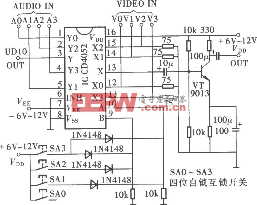 四通道a/v转换电路(cd4052)
