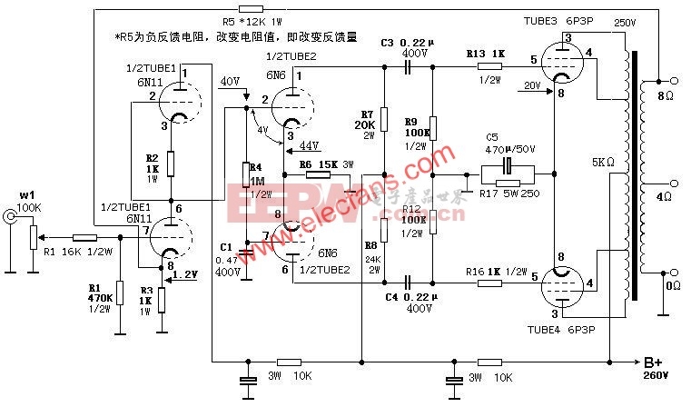 6p3p el34 kt88推挽合并胆机功放电路图