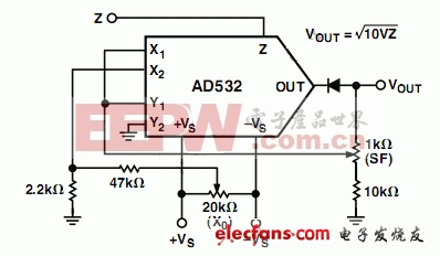 平方根模式下的ad532模拟处理器电路