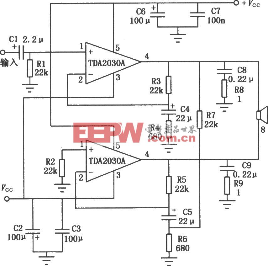 tda2030a音频功率放大器的btl应用电路