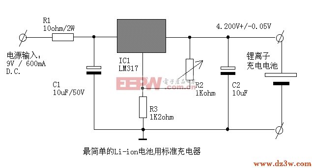 lm317组成的锂电池充电器电路图