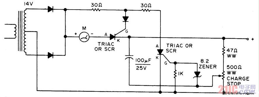 自动断开的电池充电器电路图