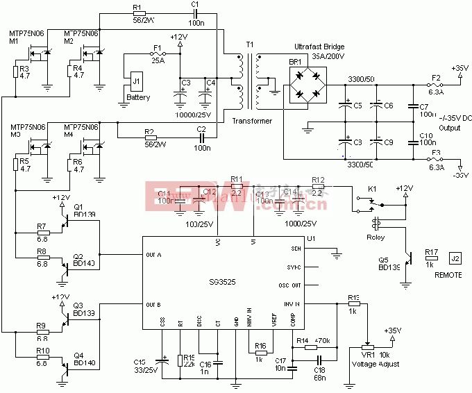 12转正负35v汽车音响逆变电源电路图