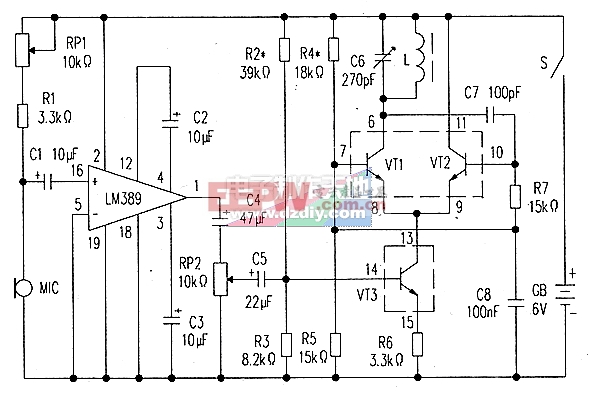 高保真调幅(am)无线话筒电路-----lm389 am