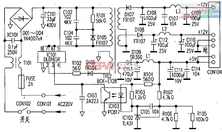 采用dl0165r芯片的影碟机电源电路图dl0165rdvdplayerpowersupply