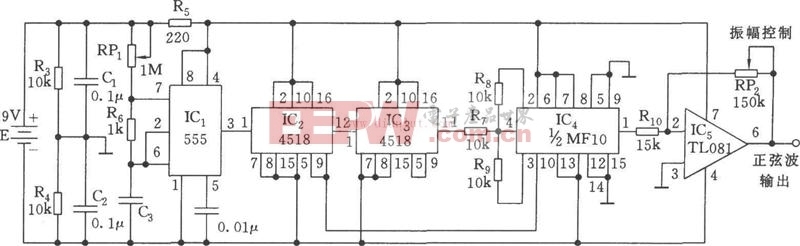 基于555构成的正弦波发生器电路图