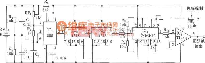 正弦波发生器电路555电路图