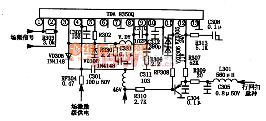 tda8350q 集成块的典型应用电路图