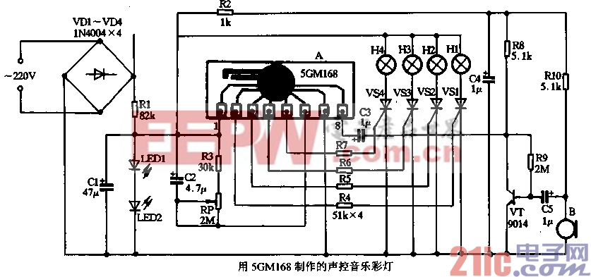 摘要:声控音乐彩灯控制器的电路见图2-111所示,它由电源电路,控制电路