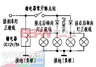 首页 技术资料 电路图 控制电路 将摩托车转向灯改示警刹车示宽,转向