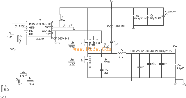 采用sc1104的12v转3.3v/15a输出开关电源电路图