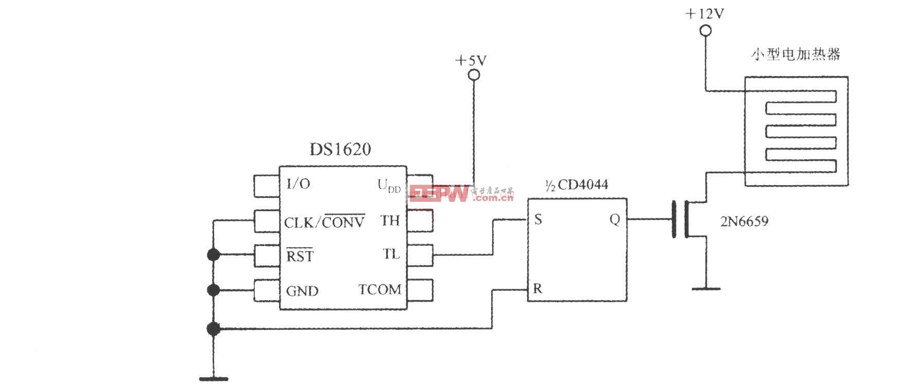 基于ds1620构成的小型电加热器的控温电路图