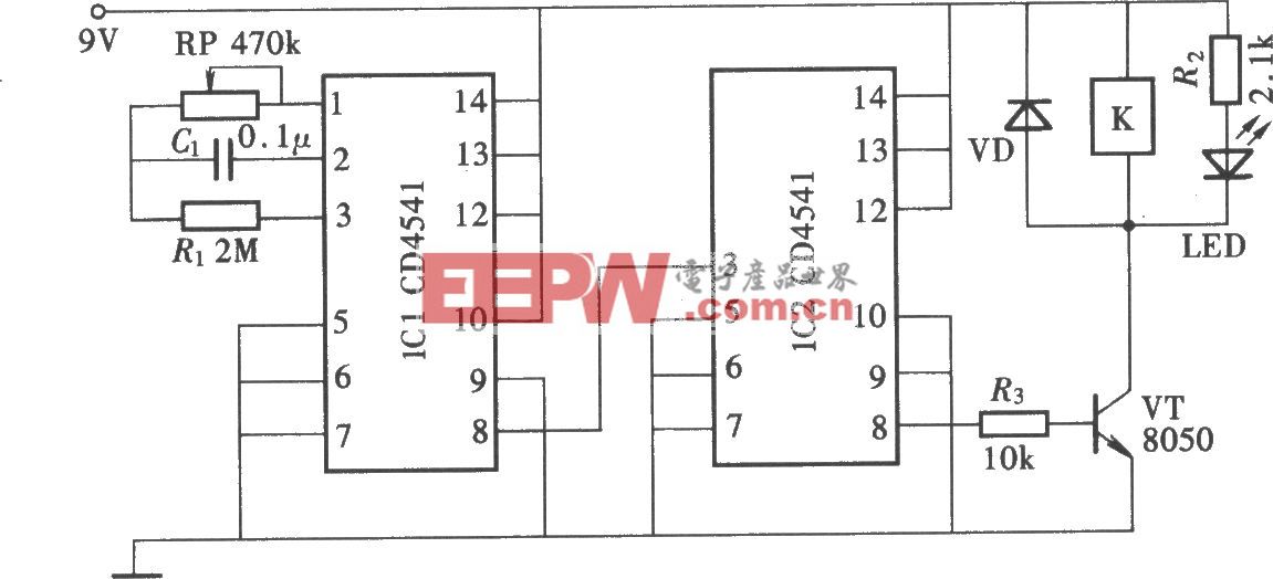 用cd4541组成的长延时定时电路的电路图