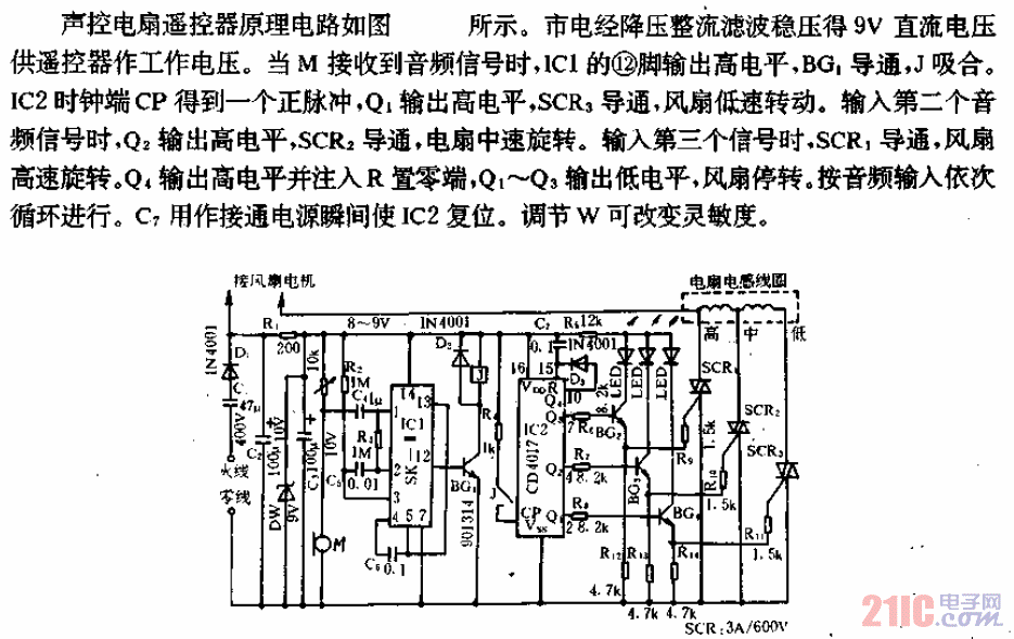 声控电风扇遥控器电路