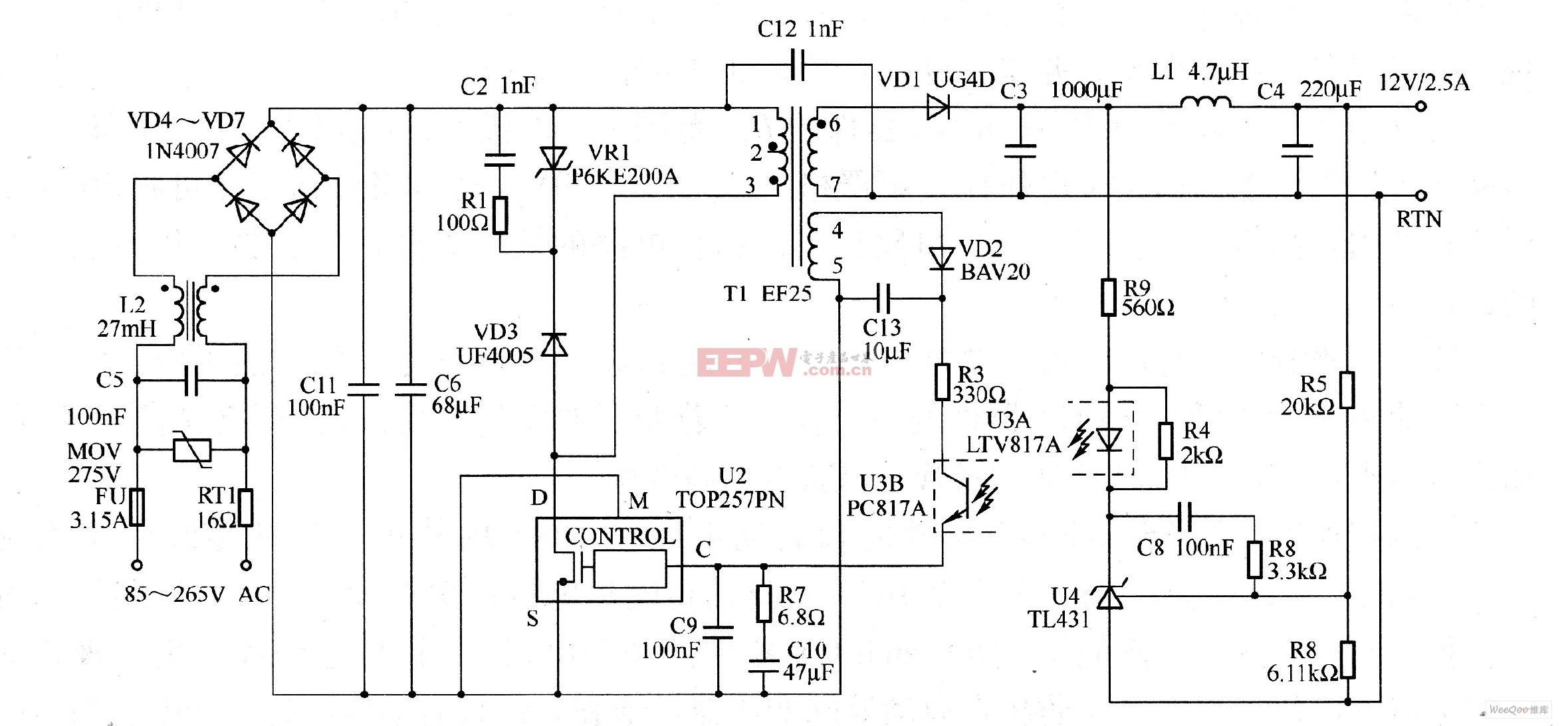 一款30w,12v输出开关电源电路图