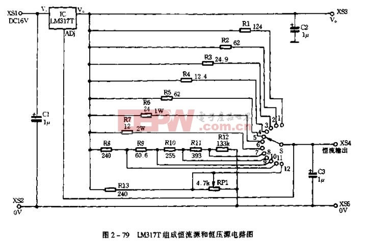 可调三端稳压器lm317t组成的恒流源和稳压源