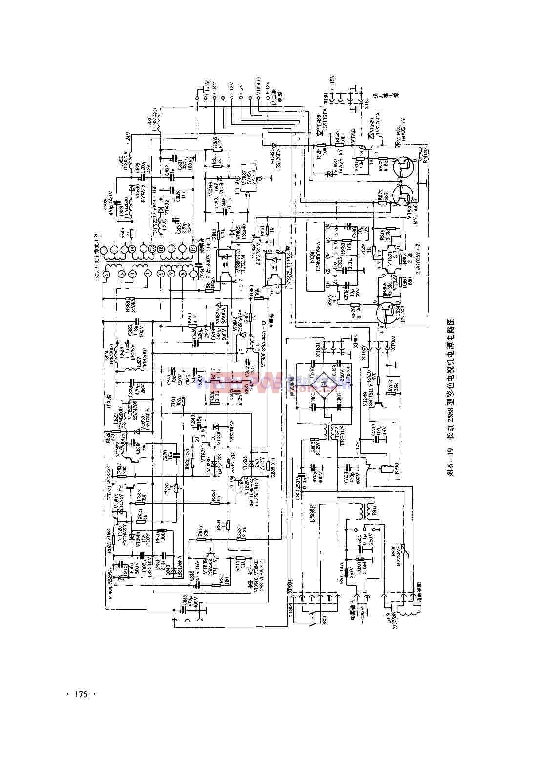 长虹2588型彩色电视的电源电路图