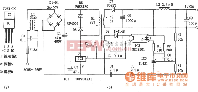 用三端pwm开关电源ic制成的开关电源电路图