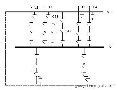 旁路母线经旁路隔离开关qs3与出线连接.