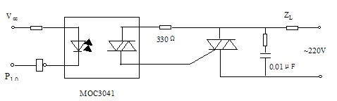 图3为moc3041与双向晶闸管的接线图.