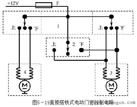 使电机的转向不同,实现车窗的上升和下降动作,其控制电路见图5-19