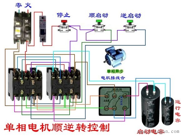 电机电容接线图_单相电机正反转实物接线图集_单相电机正反转原理图解