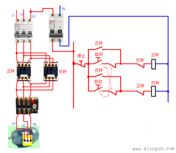 电动机正反转控制电路_三相电机正反转电路图_正反转接线图正反转电路