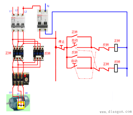 电动机正反转控制电路_三相电机正反转电路图_正反转接线图正反转电路