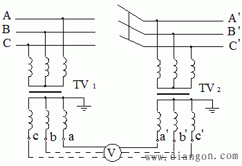 利用三相电压互感器低压侧测量相位测量相位,是在有电磁连接的同一