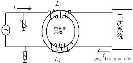 图4中和变压器原理图当雷电入侵时,变压器是在共模输入的状态,雷电流