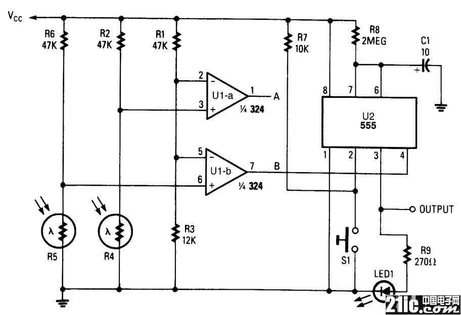 光控单稳态电路图