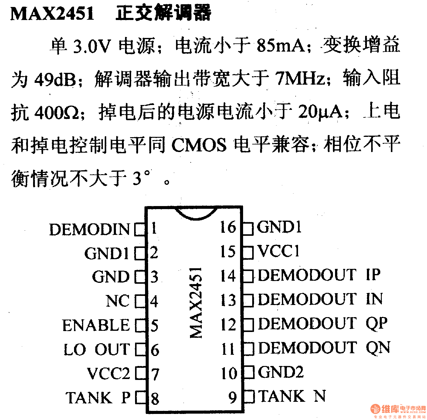 电路引脚及主要特性max2451 正交解调器