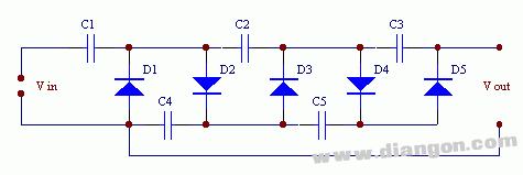 五倍压整流电路(交流输入,直流输出)图5一14是二倍压整流电路.