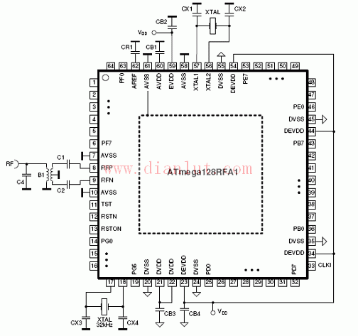 atmega128rfa1应用电路图