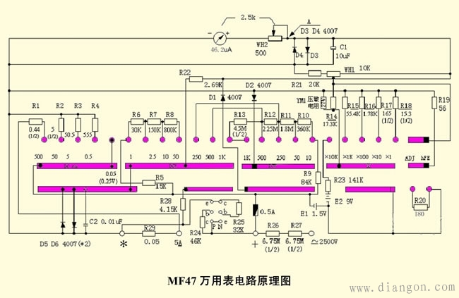 老式南京mf47万用表电路图解析 -解决方案-华强电子网