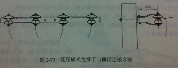 如下图备注:耐张杆一般均为双横担低压耐张杆采用蝶式绝缘子和两片两