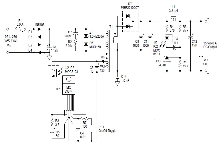 基于mc33374开关电源电路图