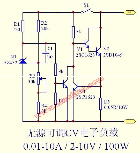 无源可调恒压电子负载电路图