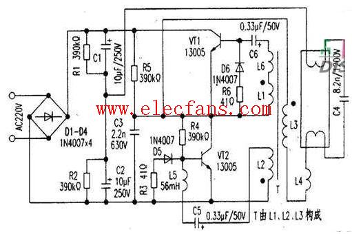 台灯电子镇流器电路图