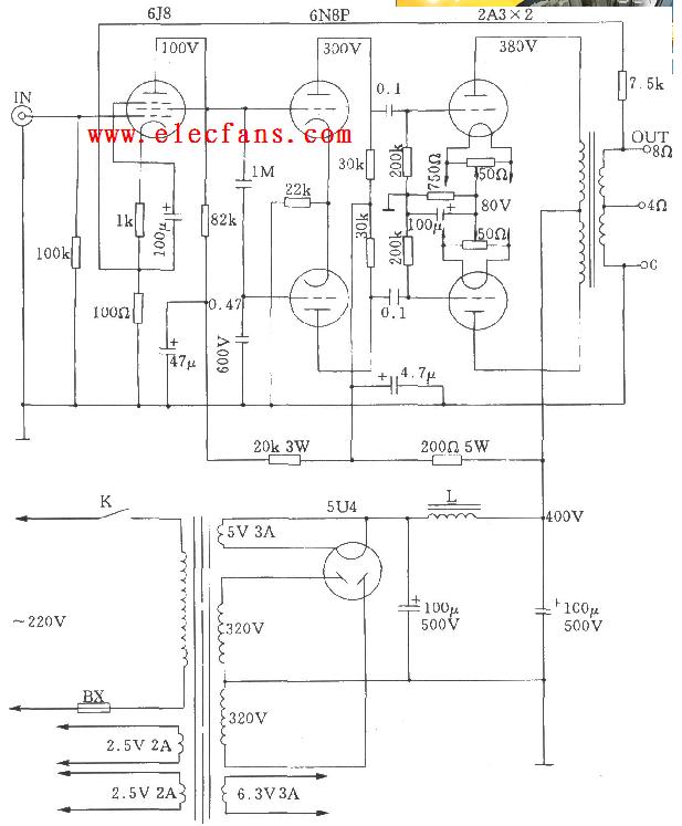 2a3a电子管推挽功放电路