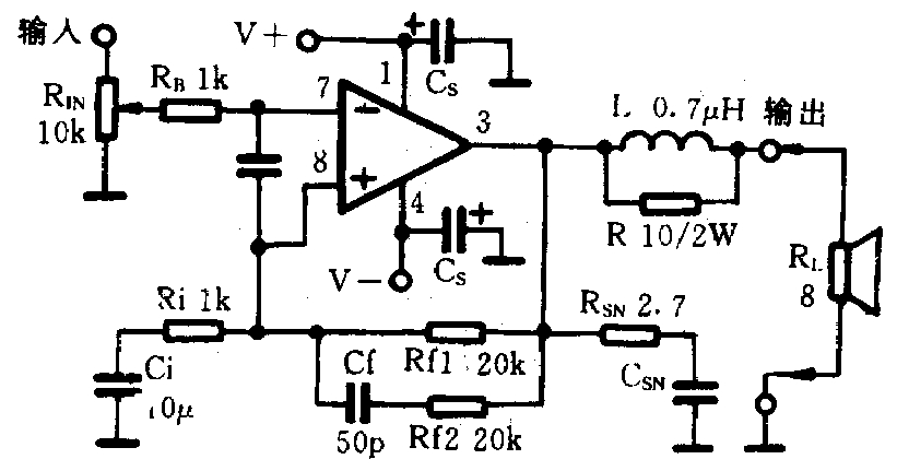 lm3875/lm3875t组成的功率放大电路-应用电路